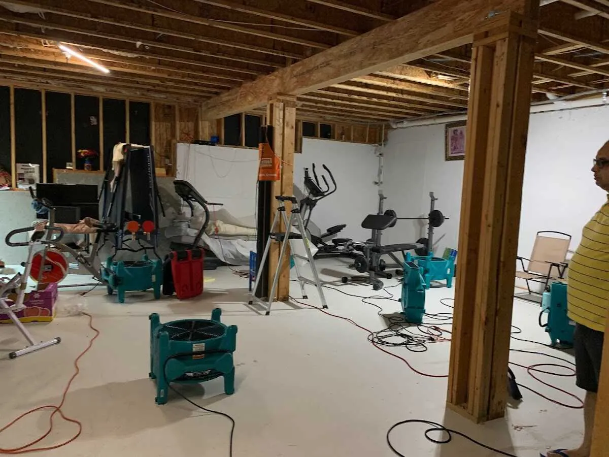 Basement drying equipment setup for Contents Cleaning & Restoration in Reynoldsburg